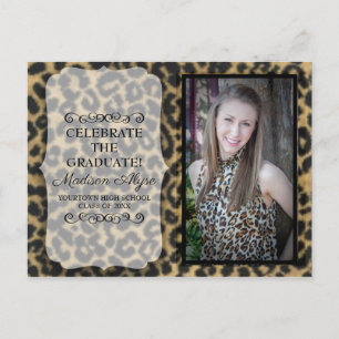 Aangepaste Leopard Print Foto Graduation Party Uitnodiging Briefkaart