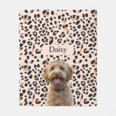 Aangepaste Leopard Print Hondenfoto met naam Fleece Deken (Voorkant)