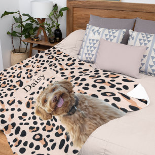 Aangepaste Leopard Print Hondenfoto met naam Fleece Deken