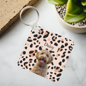 Aangepaste Leopard Print Hondenfoto met naam Sleutelhanger