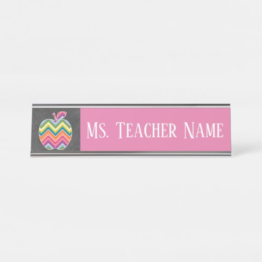 Aangepaste leraar Apple met Trendy Chevron Pattern Bureau Naambordje (Voorkant)