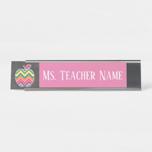 Aangepaste leraar Apple met Trendy Chevron Pattern Bureau Naambordje (Voorkant)