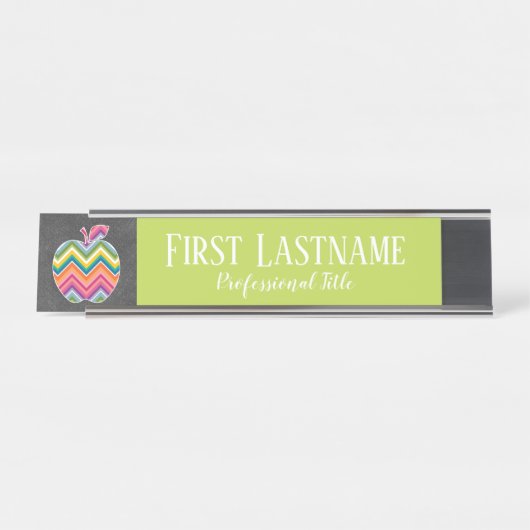 Aangepaste leraar Apple met Trendy Chevron Pattern Bureau Naambordje (Voorkant)