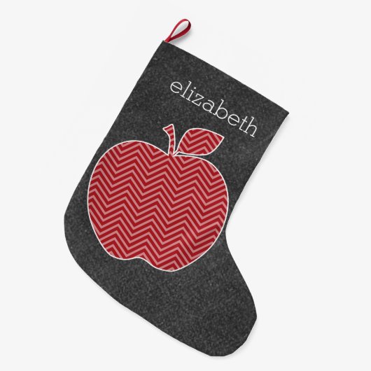 Aangepaste leraar Apple met Trendy Chevron Pattern Grote Kerstsok (Voorkant (Hangend))