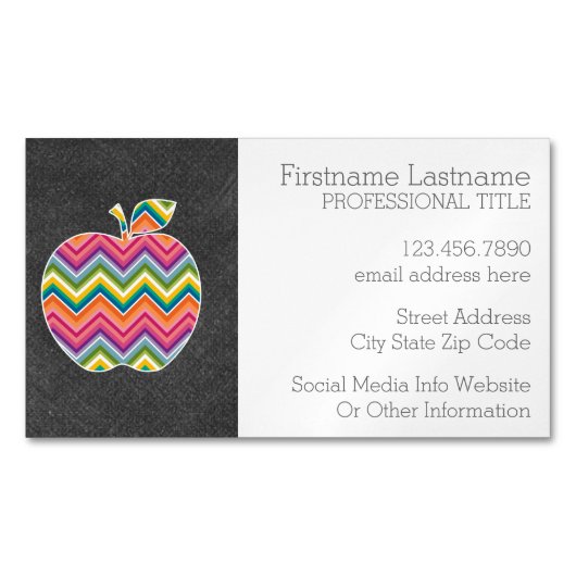 Aangepaste leraar Apple met Trendy Chevron Pattern Magnetisch Visitekaartje (Voorkant)