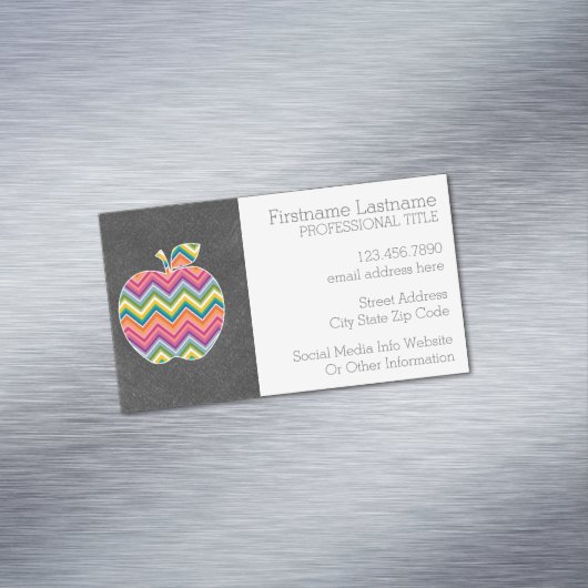 Aangepaste leraar Apple met Trendy Chevron Pattern Magnetisch Visitekaartje (Voorbeeld)