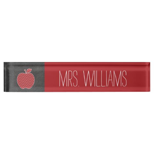 Aangepaste leraar Apple met Trendy Chevron Pattern Naambordje (Voorkant)