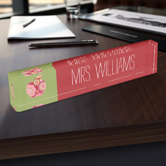 Aangepaste leraar Apple met Trendy Floral Pattern Naambordje