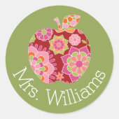 Aangepaste leraar Apple met Trendy Floral Pattern Ronde Sticker (Voorkant)