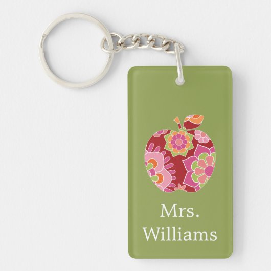 Aangepaste leraar Apple met Trendy Floral Pattern Sleutelhanger (Voorkant)