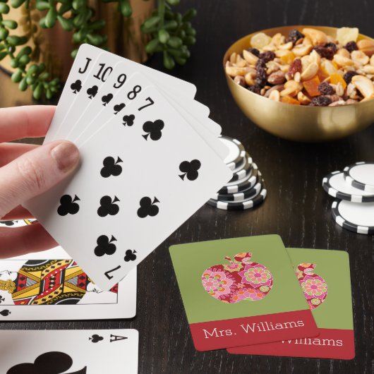 Aangepaste leraar Apple met Trendy Floral Pattern Speelkaarten (Insitu)