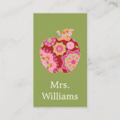 Aangepaste leraar Apple met Trendy Floral Pattern Visitekaartje (Voorkant)