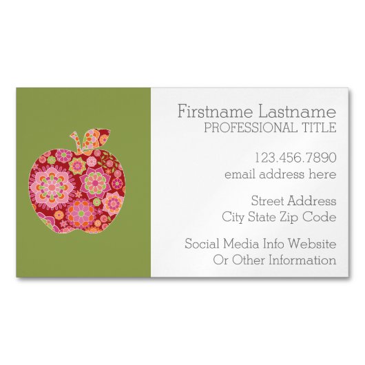 Aangepaste leraar Apple met Trendy Floral Pattern Visitekaartje Magneet (Voorkant)