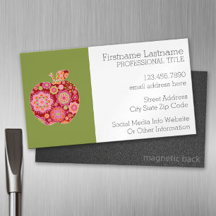 Aangepaste leraar Apple met Trendy Floral Pattern Visitekaartje Magneet