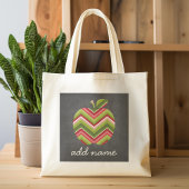 Aangepaste leraar Apple - Red Green Chevron Patter Tote Bag