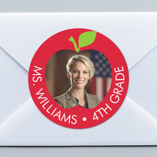 Aangepaste leraar en rang - Apple met foto Ronde Sticker