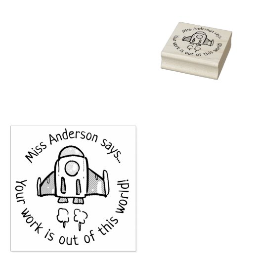 Aangepaste Leraar Lof met Raket ronde Rubberstempel (Gestempeld)