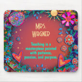 Aangepaste leraar naam Bloemen Harten Sunshine Red Muismat (Voorkant)