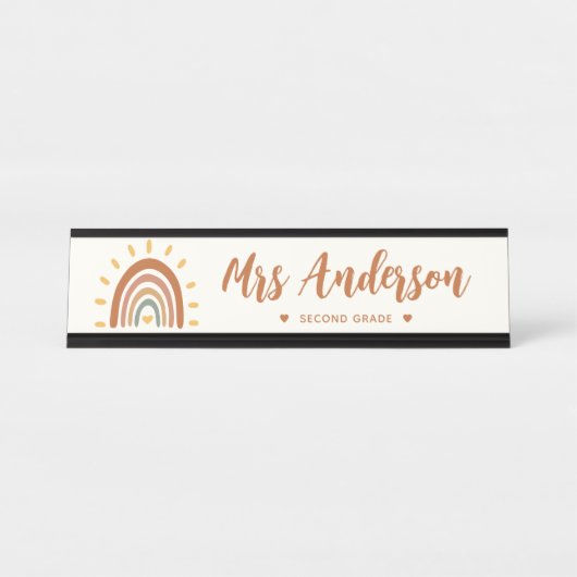 Aangepaste leraar naam Grade Boho Rainbow Sun Bureau Naambordje (Voorkant)