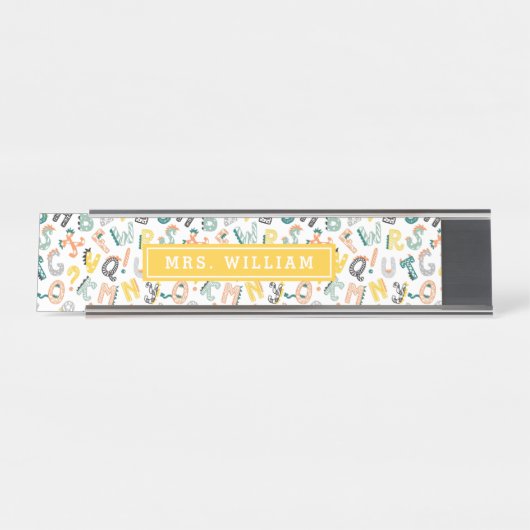 Aangepaste leraar naam Schattige Dino alfabet patr Bureau Naambordje (Voorkant)