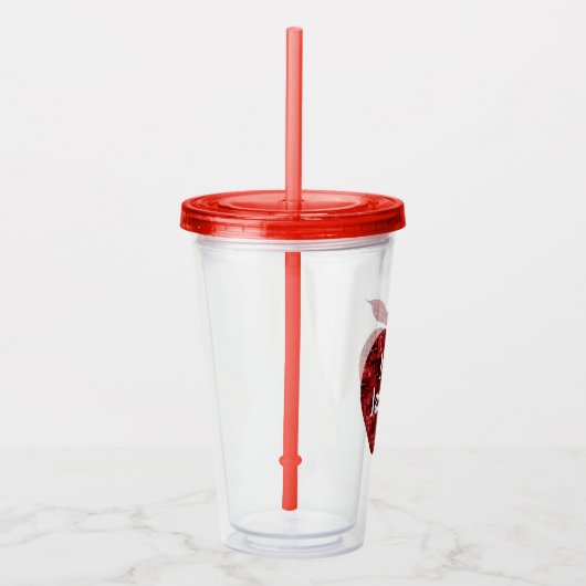 Aangepaste leraar Red Faux Sequin Apple Acryl Drinkbeker (Rechts)