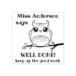 Aangepaste leraar zegt goed gedaan uil positieve l 	rubberstempel