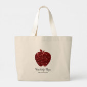 Aangepaste lerarennaam Red Apple Faux Glitter Grote Tote Bag (Achterkant)
