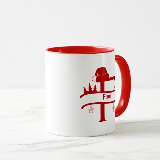 Aangepaste letter F Naam Kerstmonogram Mok (Voorkant rechts)