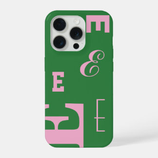 Aangepaste letter, kleuraccent-monogram, groen en  iPhone 15 pro hoesje