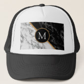 Aangepaste Letter Trucker Hat Black White Marmer Pet (Voorkant)