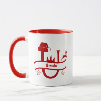 Aangepaste letter U Naam Kerst Monogram Mok