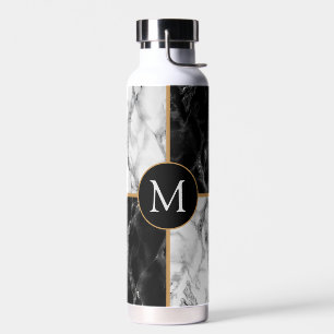 Aangepaste Letter Waterfles Zwart Wit Marmer