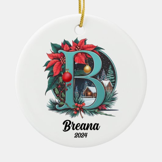 Aangepaste letternaam Initialen Kerst Keramisch Ornament (Voorkant)