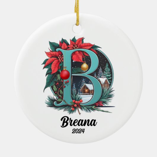 Aangepaste letternaam Initialen Kerst Keramisch Ornament (Achterkant)