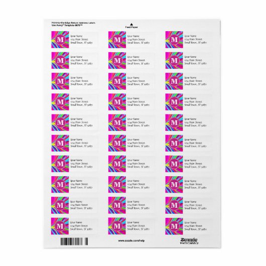 Aangepaste, levendige monogram kleuren, penseelstr etiket (Full Sheet)