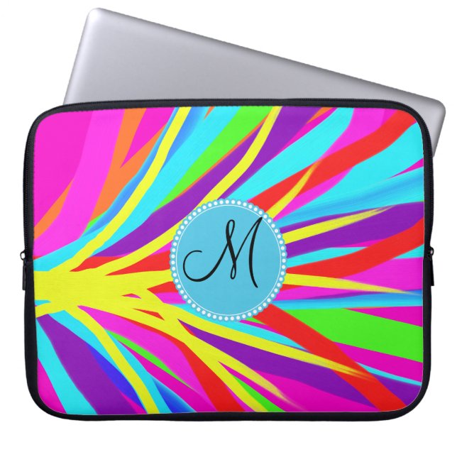 Aangepaste, levendige monogram kleuren, penseelstr laptop sleeve (Voorkant)