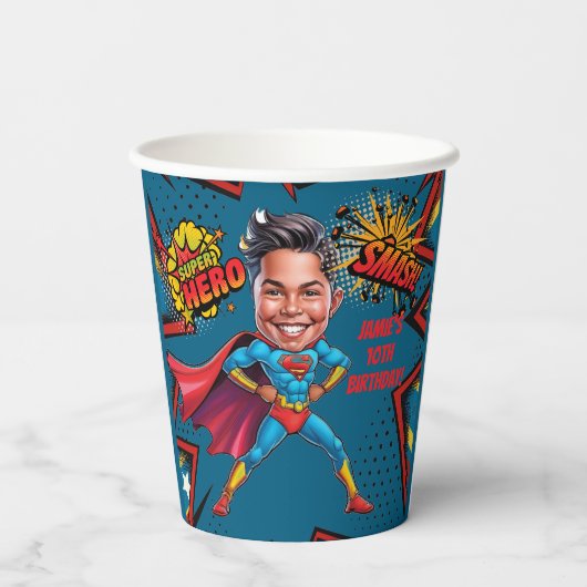 Aangepaste Levendige Superheld Karikatuur 10e verj Papieren Bekers (Achterkant)