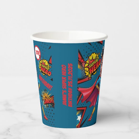 Aangepaste Levendige Superheld Karikatuur 10e verj Papieren Bekers (Links)