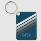 Aangepaste licht donkergrijze strepen op donkerbla sleutelhanger (Voorkant)
