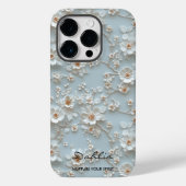 Aangepaste Lichtblauwe Geborduurde Bloemen Motivat Case-Mate iPhone Case (Achterkant)
