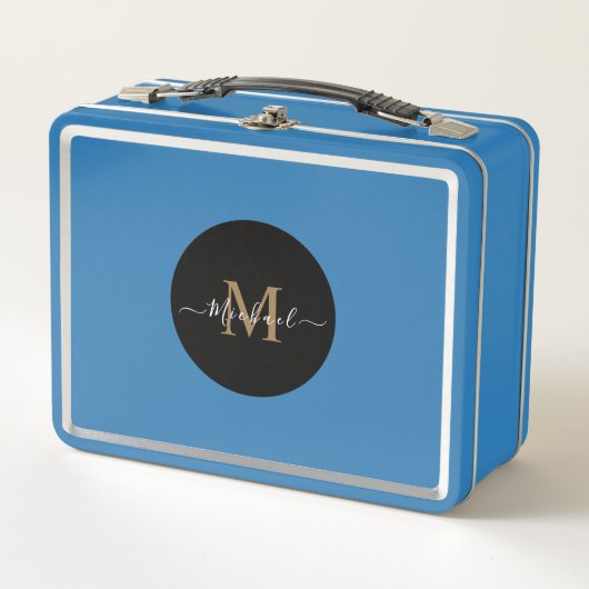 Aangepaste lichtblauwe lunchbox – naam en QR-code (Voorkant)
