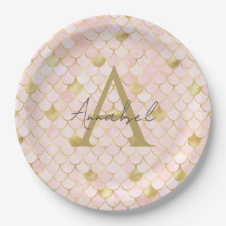 Aangepaste lichte PInk- en Gold Mermaid-schalen Papieren Bordje