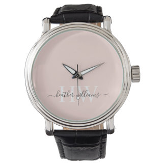 Aangepaste lichte zachte pastel massief roze wit m horloge