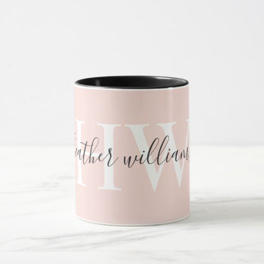 Aangepaste lichte zachte pastel massief roze wit m mok (Midden)
