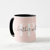 Aangepaste lichte zachte pastel massief roze wit m mok (Voorkant links)
