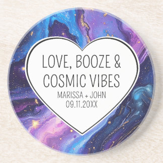 Aangepaste liefde, drank en kosmische vibes bruilo zandsteen onderzetter