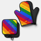Aangepaste 'Liefde wint.' LGBT Rainbow Flag Pride Ovenwant & Pannenlap Set (Voorkant / Achterkant)