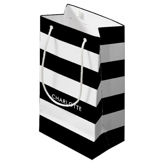 Aangepaste lijn Elegant Black en white strepen Klein Cadeauzakje (Voorkant Gekanteld)