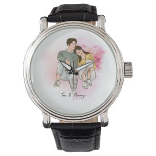 Aangepaste lijn Tekening Valentijnsdag cadeau voor Horloge