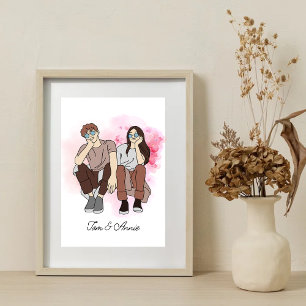 Aangepaste lijn Tekening Valentijnsdag cadeau voor Poster